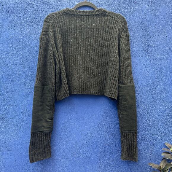 tibi cropped army green ribbed knit sweater - Picture 5 of 6